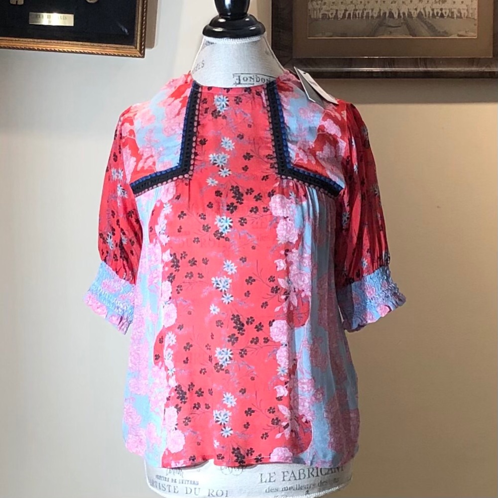 Anthropologie Honora Red Blouse Size XXS